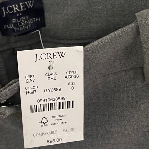 J.Crew Ruby Full Length Ruby Stretch Twill Slim Fit Trousers Size 0 NWT - Picture 3 of 11
